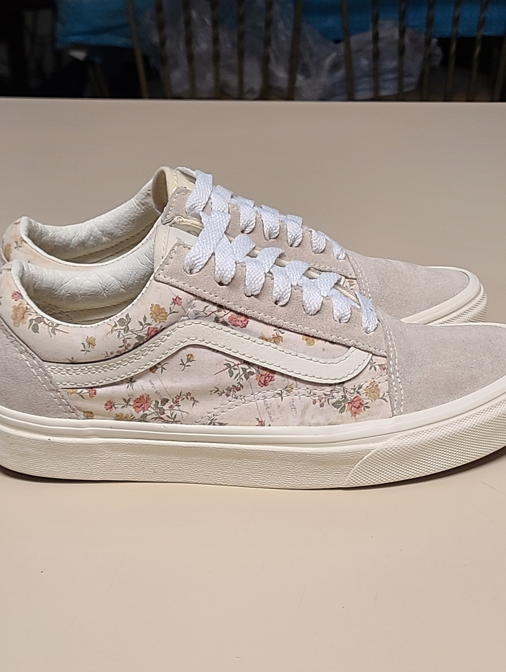 Vans Old Skool Floral Marshmallow low top skateboard sneakers size 7 1/2 - Picture 7 of 11